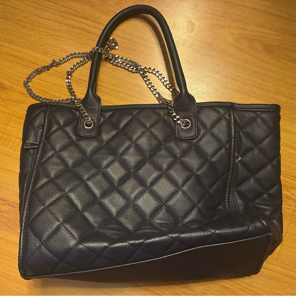 Elegant Black Quilted Leather Tote Bag (concealed carry bag)